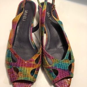 VANELI Slingback Peep Toe Rainbow Heels.Tiny scuffs toe area won’t show. Pretty!